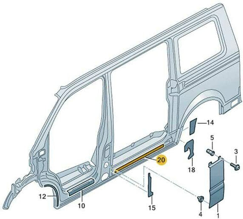 VW TRANSPORTER T5 T6 - SIDE PROTECTOR VINYL STICKER FOIL - 18 IN DIAGRAM - RIGHT