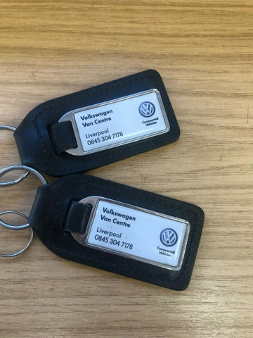 VOLKSWAGEN VAN CENTRE KEYRING  X 2 - LEATHER - LIVERPOOL - USED CONDITION